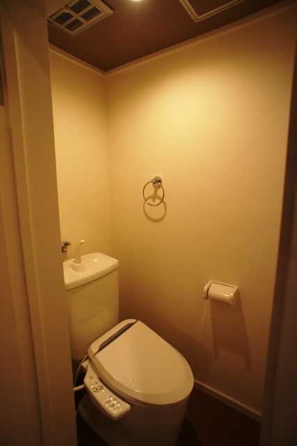 トイレはマンションリフォーム用のトイレを採用。トイレがコンクリートで囲まれた空間だったため、広くした理のリノベーション工事が不可能だったためトイレに選択肢が無かった。床は洗面所と同じもので、天井はローカと同じものを採用。